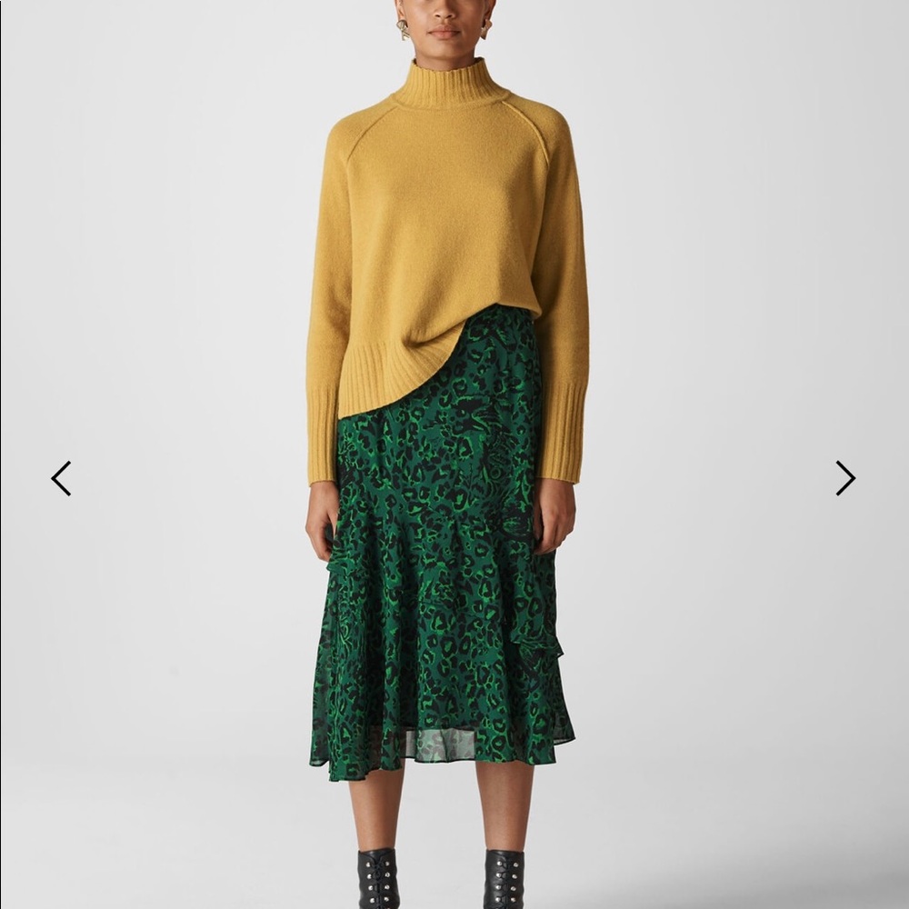 Whistles Jungle Cat Green Midi Skirt
